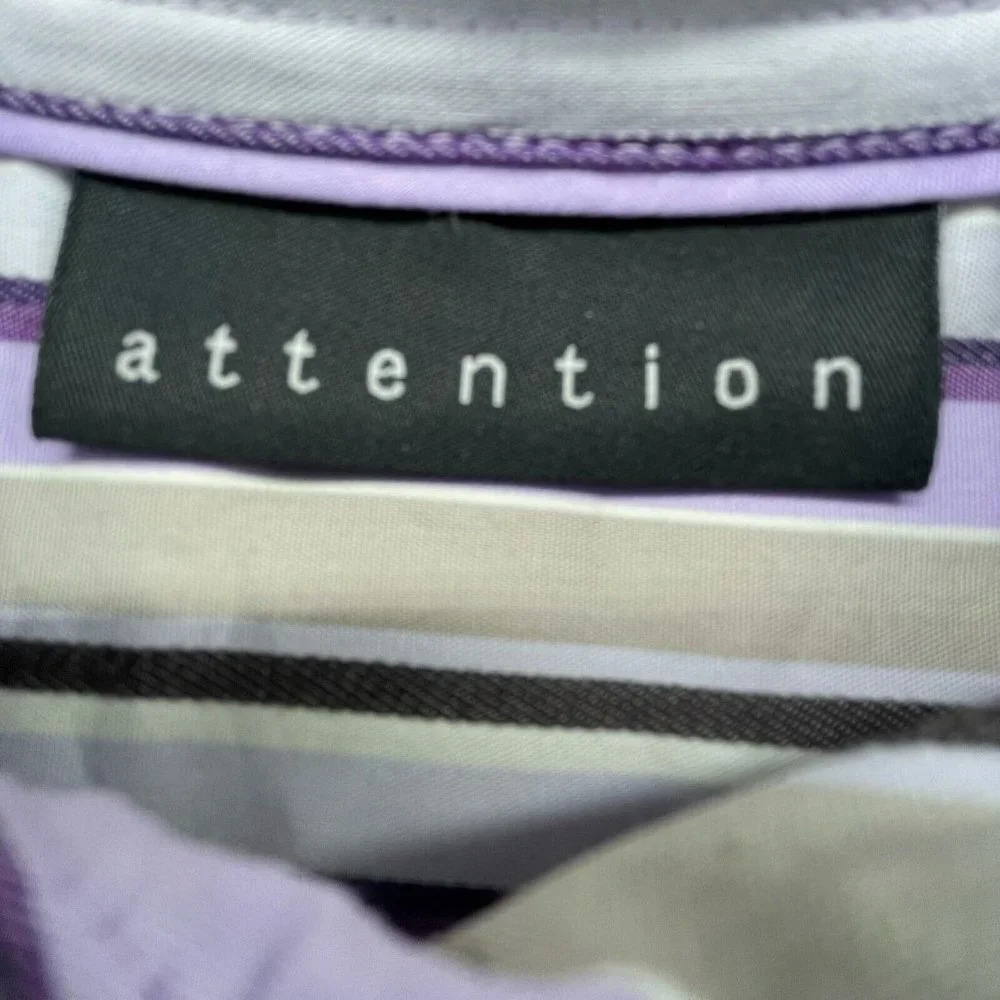 Attention Button-Up Shirt Women's Sz XL Purple Brown Striped Collared Stretch - Picture 10 of 12